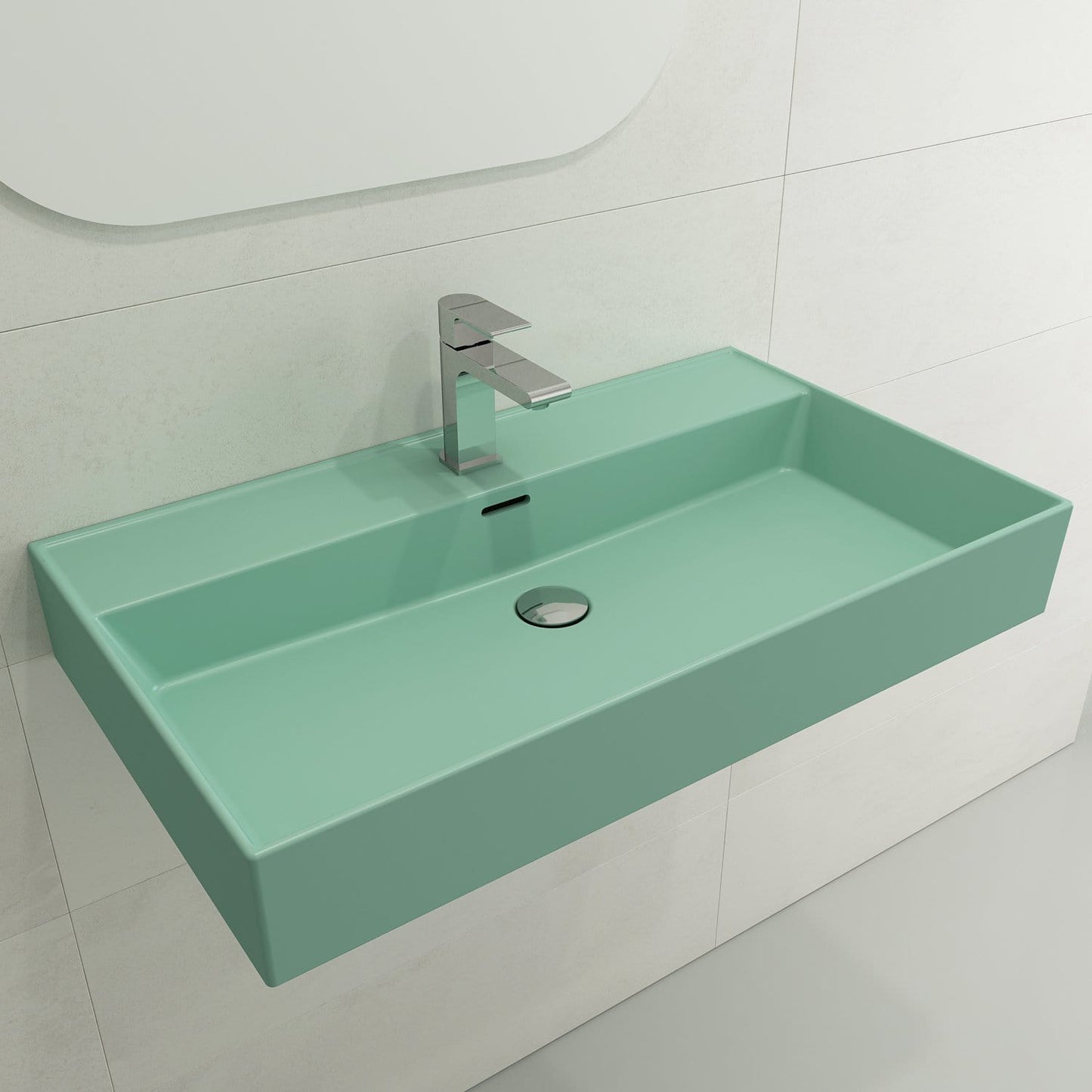 BOCCHI MILANO 32" Wall-Mounted Sink Fireclay 1-Hole With Overflow in mint green