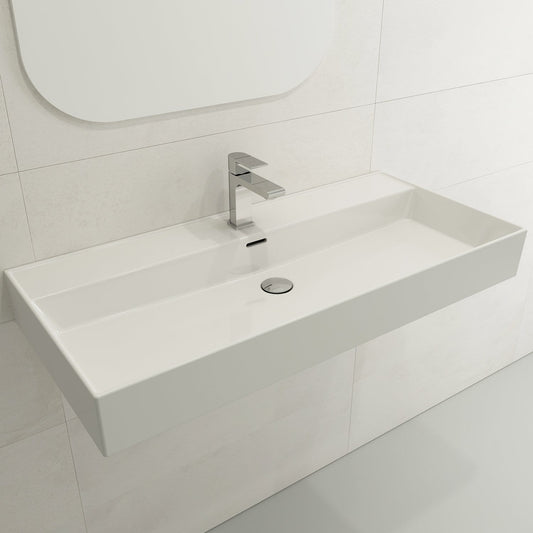 BOCCHI MILANO 39.75" Wall-Mounted Sink Fireclay 1-Hole With Overflow displayed in a modern bathroom setting.