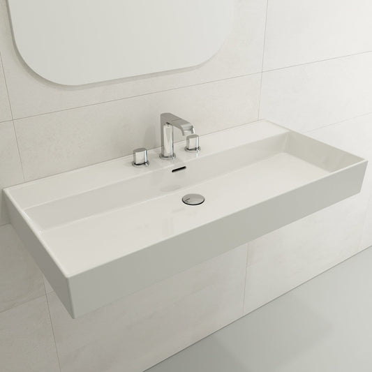 BOCCHI MILANO 39.75" Wall-Mounted Sink Fireclay 3-Hole With Overflow showcasing modern design and integrated overflow.