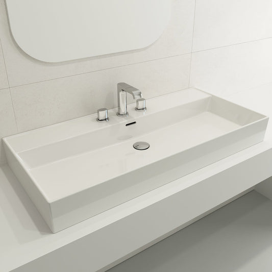 Premium BOCCHI MILANO 39.75" Wall-Mounted Sink Fireclay 3-Hole With Overflow in modern bathroom setting.