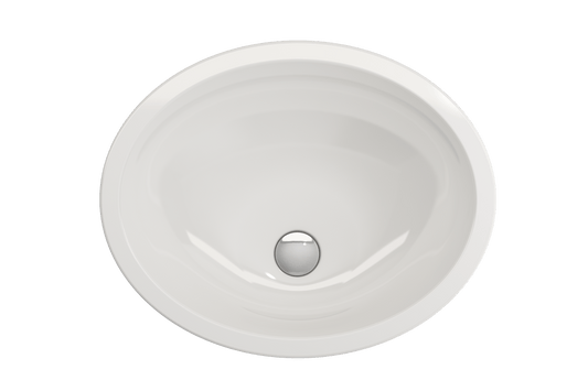 Top view of BOCCHI PARMA 22" Undermount Sink Fireclay With Overflow in glossy white, showcasing its elegant oval basin design.