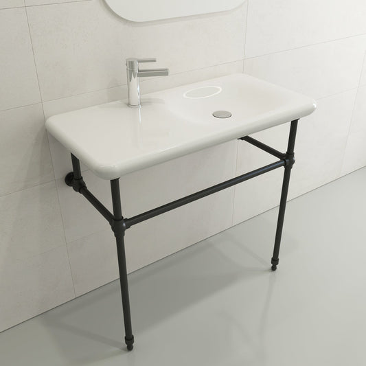 BOCCHI FENICE 35.5" Wall-Mounted Sink Fireclay 1-Hole in modern bathroom design.