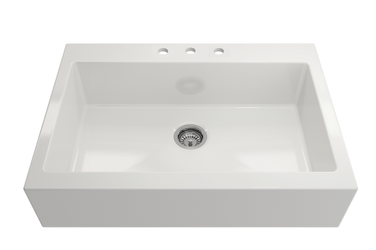 Top view of BOCCHI NUOVA Farmhouse Short Apron Front Fireclay 34" Single Bowl Kitchen Sink in white.
