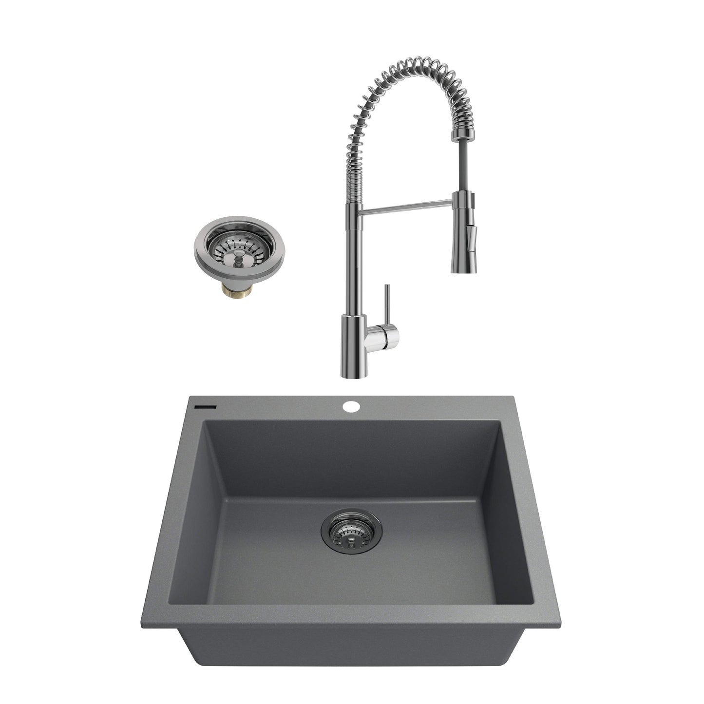 BOCCHI CAMPINO UNO 24" Concrete Gray Granite Sink with Livenza Faucet featuring modern design and chrome finish.