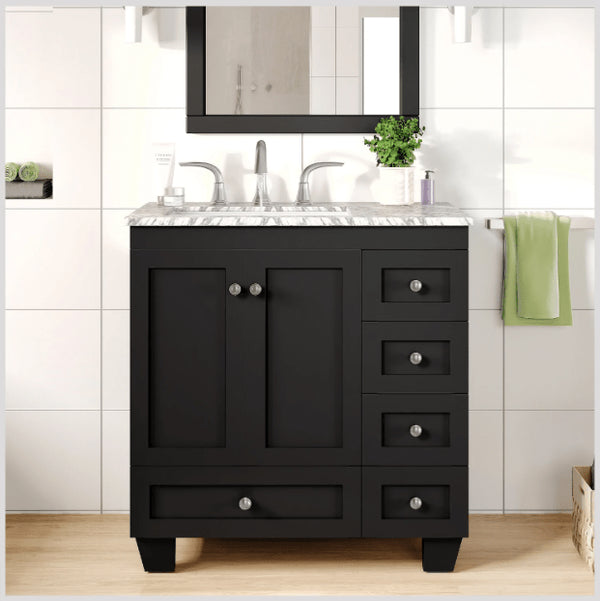 Eviva Acclaim C 30 Transitional Espresso Bathroom Vanity with White Carrera Marble Counter-Top