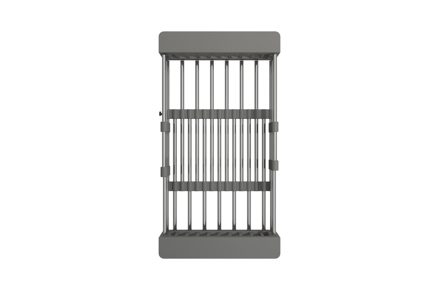 BOCCHI Expandable Colander, Stainless Steel with Gray Handles from above view.
