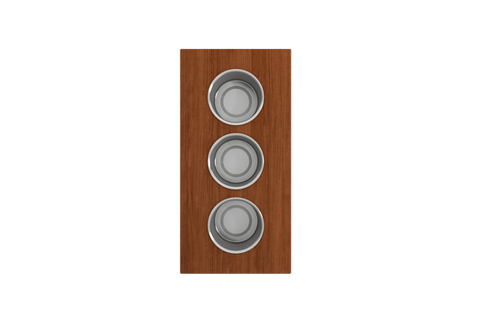 BOCCHI Workstation Prep Board Set - 3 Round Stainless Steel Bowls - 2330 0010 displayed with wooden background.