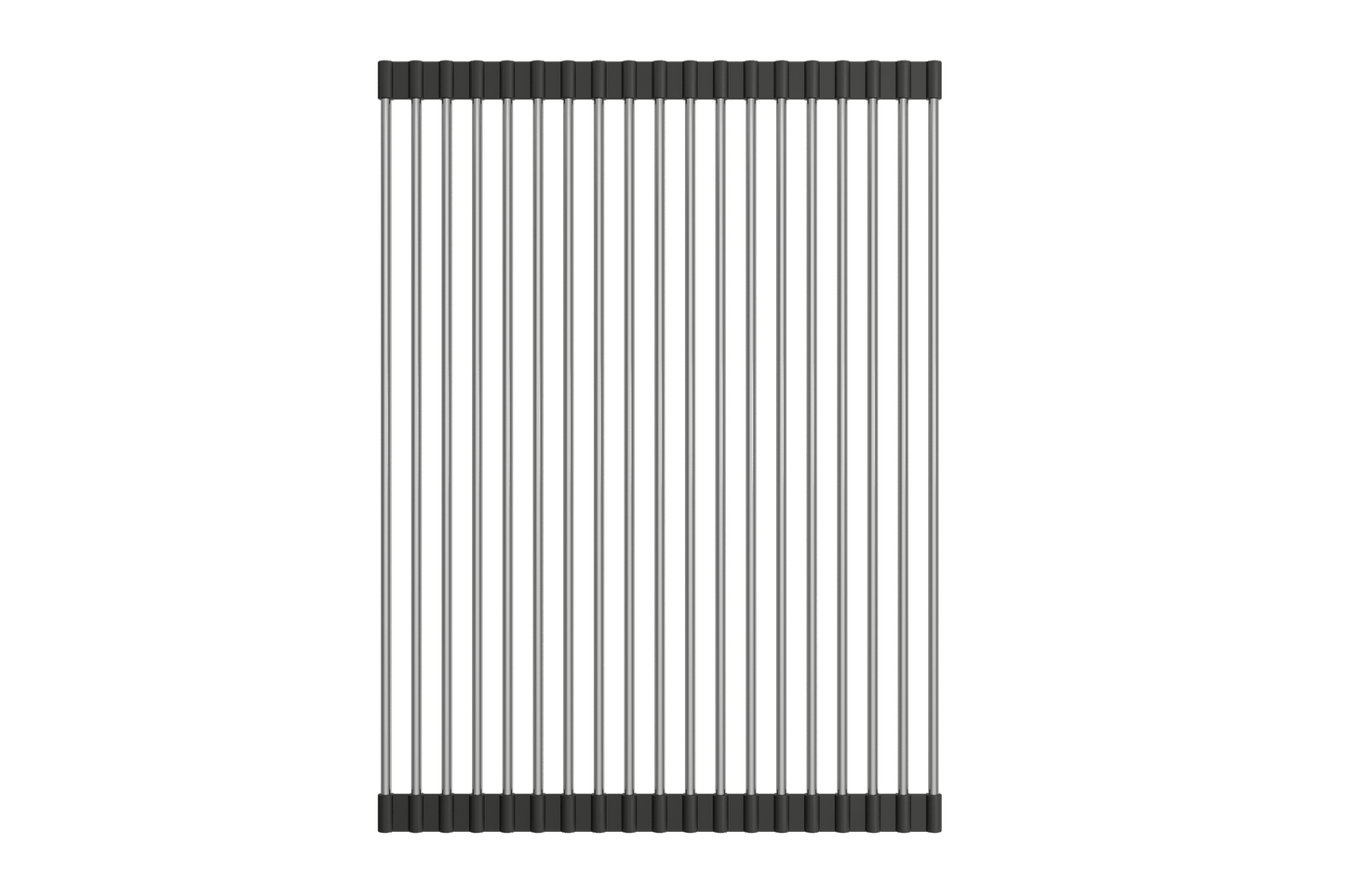 BOCCHI Roller Mat, Stainless Steel with Black Edging for Fireclay Workstation Sinks 2350 0001 top view with sleek bars.