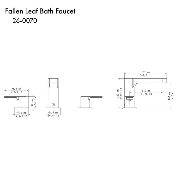 ZLINE Fallen Leaf Bath Faucet dimensions and specifications diagram, showcasing its nature-inspired design.
