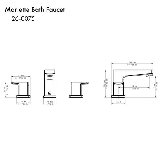 ZLINE Marlette Bath Faucet technical drawing with measurements and design specifications.