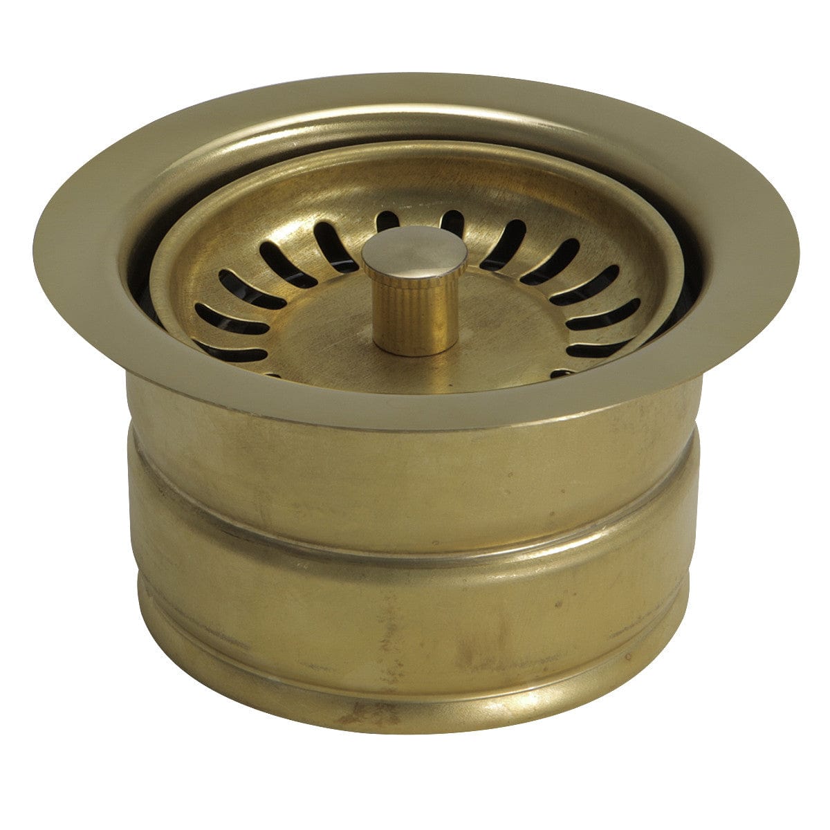 Nantucket 3.5" Extended Flange Disposal Kitchen Drain top view showcasing an elegant gold finish.