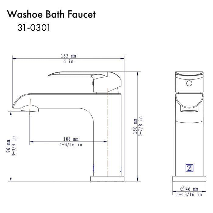 ZLINE Washoe Bath Faucet in Chrome dimensions and design specifications for modern bathrooms.