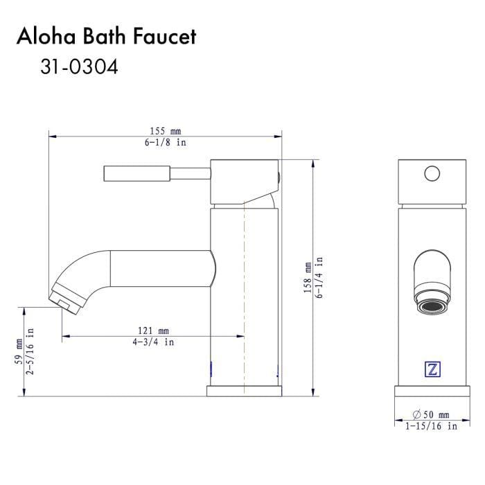ZLINE Aloha Bath Faucet in Matte Black dimensions and design details for coastal-inspired elegance.