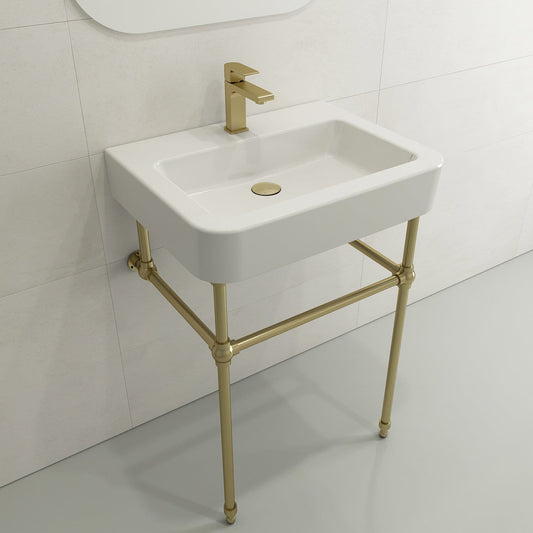 BOCCHI Metal Console Leg Set with elegant white sink and golden metal legs, enhancing modern bathroom decor.
