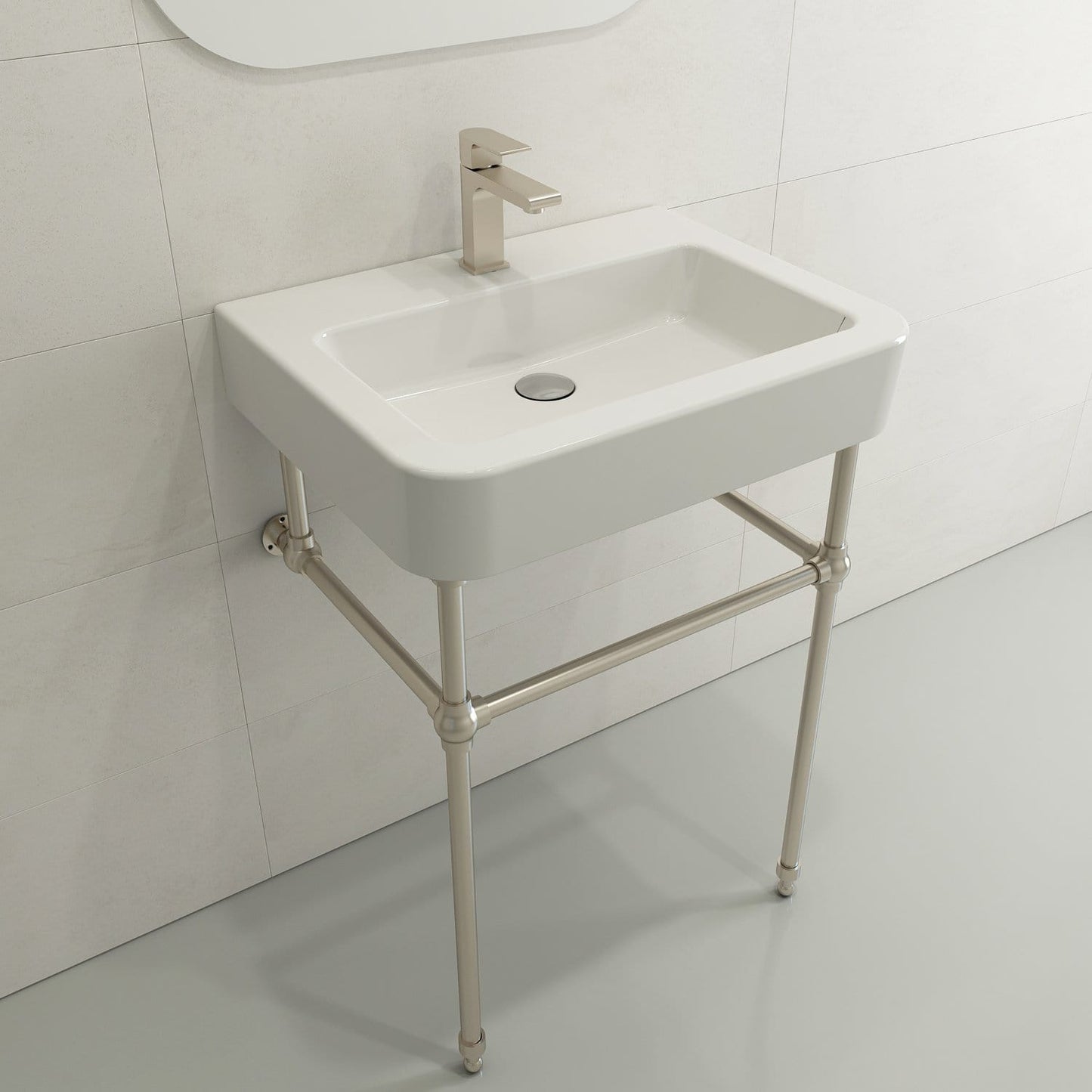 BOCCHI Metal Console Leg Set supporting a stylish wall-mounted sink with modern faucet.
