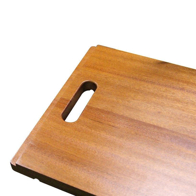 Nantucket 18" Prep Station Sapele Hardwood Cutting Board CB-S18121 with handle detail.
