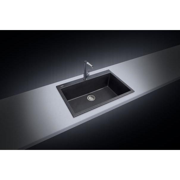 LaToscana One Series 33" Drop-In Single Bowl Kitchen Sink front view with modern faucet on a sleek countertop.