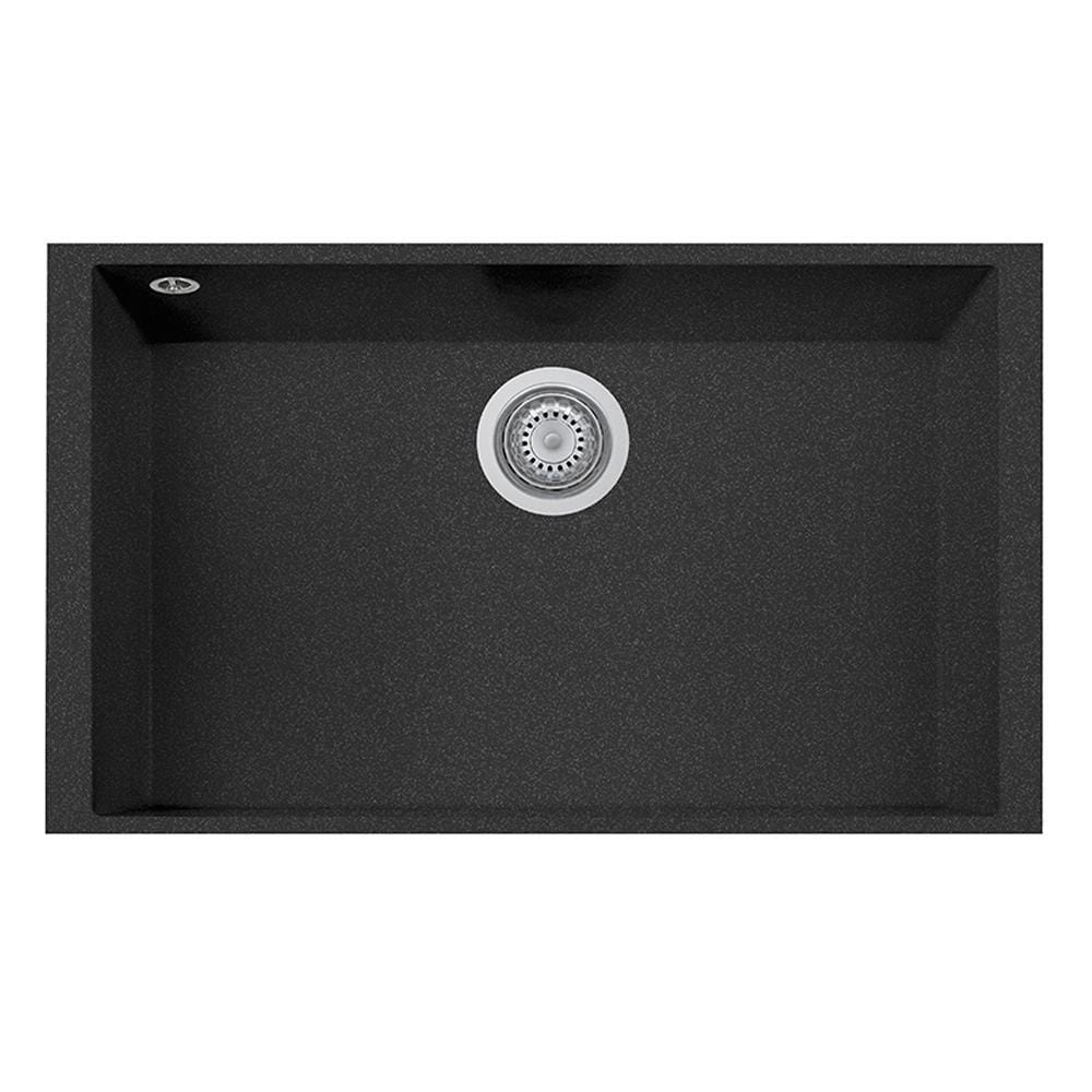 LaToscana One Series 30" Undermount Single Bowl Kitchen Sink top view featuring seamless black metallic design and air purification technology.