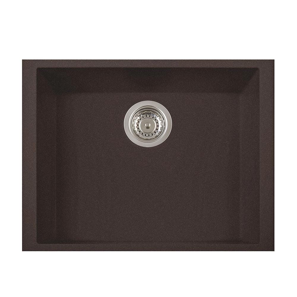 LaToscana One Series 23" Undermount Single Bowl Kitchen Sink in Brown, top view showcasing seamless design and air purification feature.