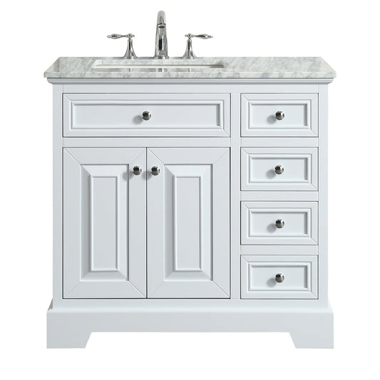 Eviva Monroe 36" White Transitional Bathroom Vanity with White Carrara Top