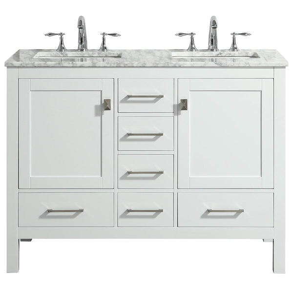 Eviva Aberdeen 48 White Transitional Double Sink Bathroom Vanity with White Carrara Top