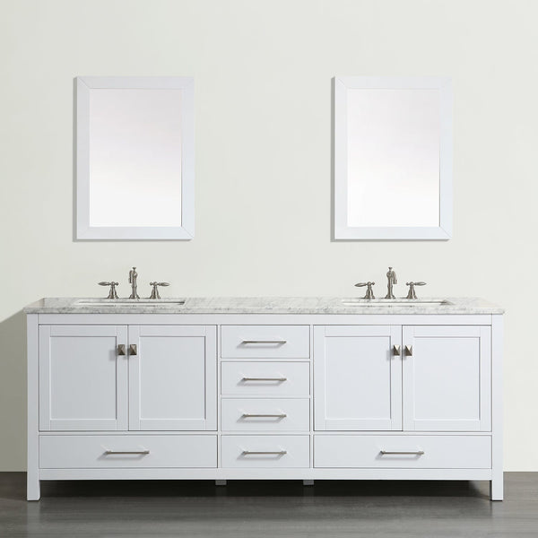 Eviva Aberdeen 84 White Transitional Double Sink Bathroom Vanity with White Carrara Top