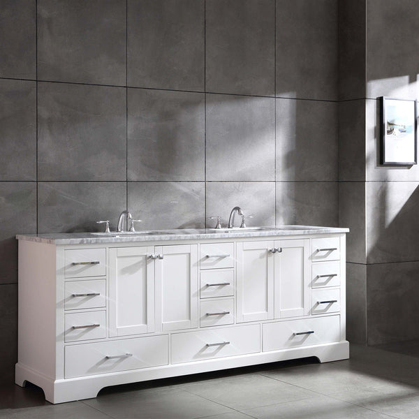 Eviva Storehouse 84 White Bathroom Vanity with White Carrara Top
