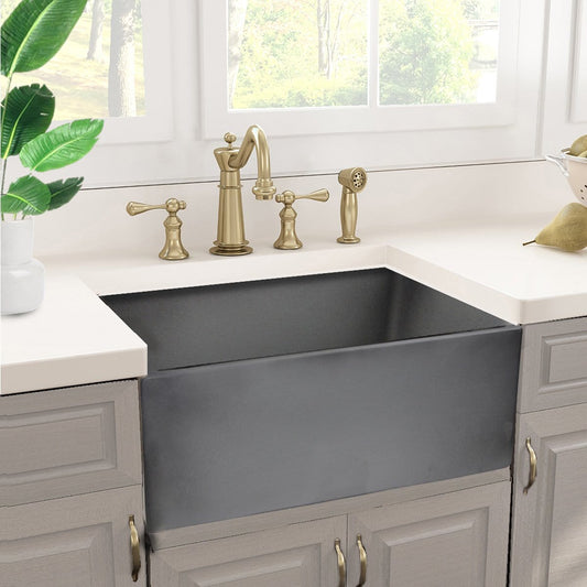 Nantucket 23" Fireclay Farmhouse with Concrete Finish - FCFS2418S-Concrete showcased in a stylish kitchen.