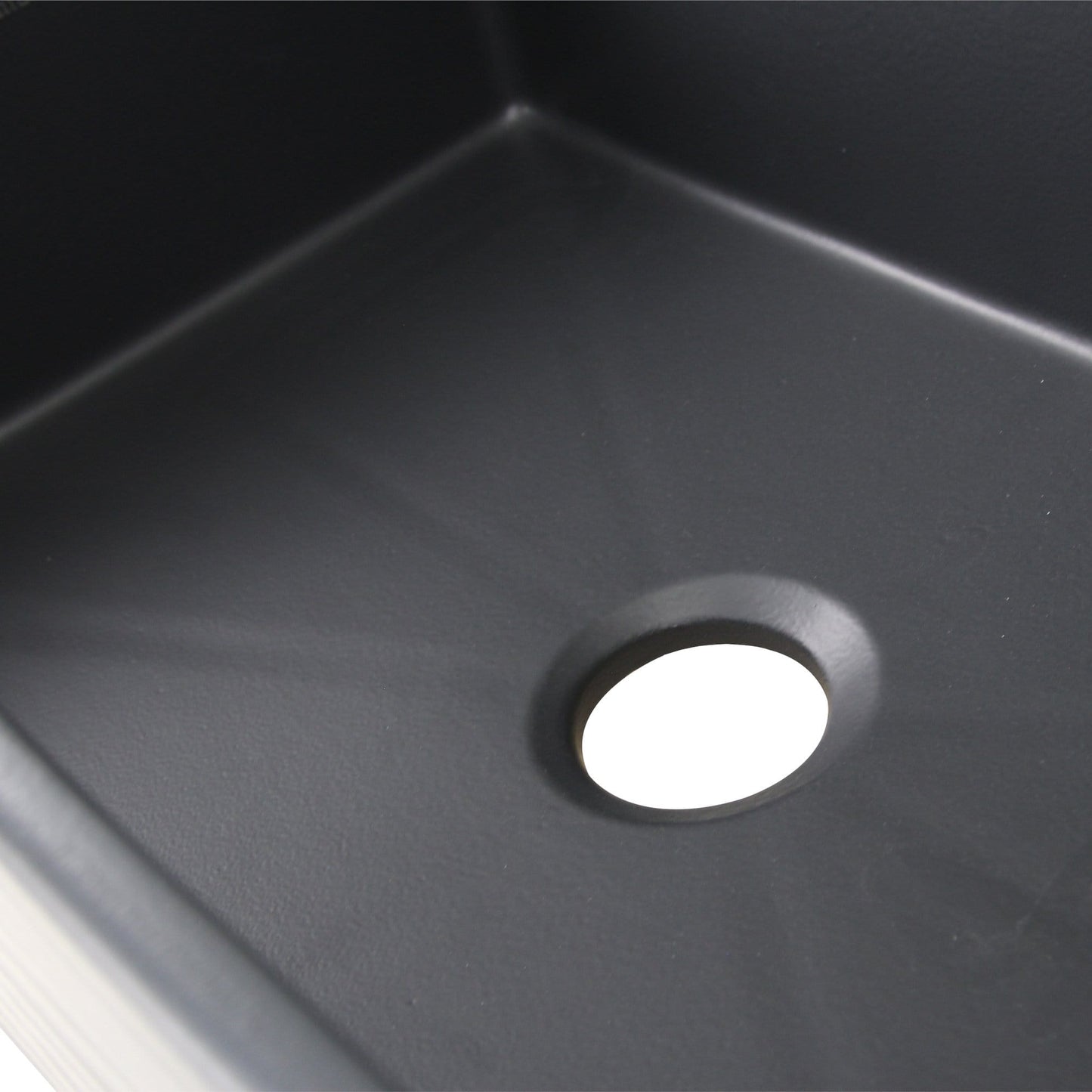 Nantucket 33" Fireclay Farmhouse with Waves Apron - FCFS3320S-MB-Waves black sink interior with drain hole