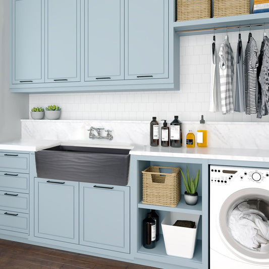 Nantucket 33" Fireclay Farmhouse with Waves Apron - FCFS3320S-MB-Waves