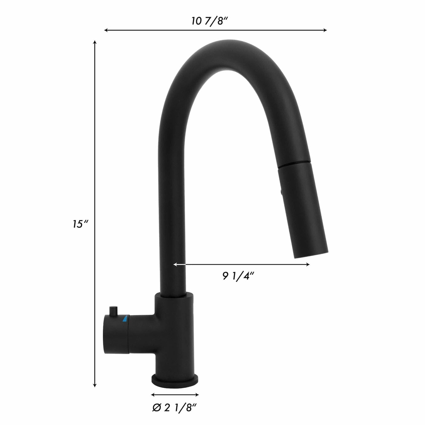 ZLINE Gemini Touchless Kitchen Faucet (GEM-KFS-MB) in Matte Black with dimensions for easy installation.