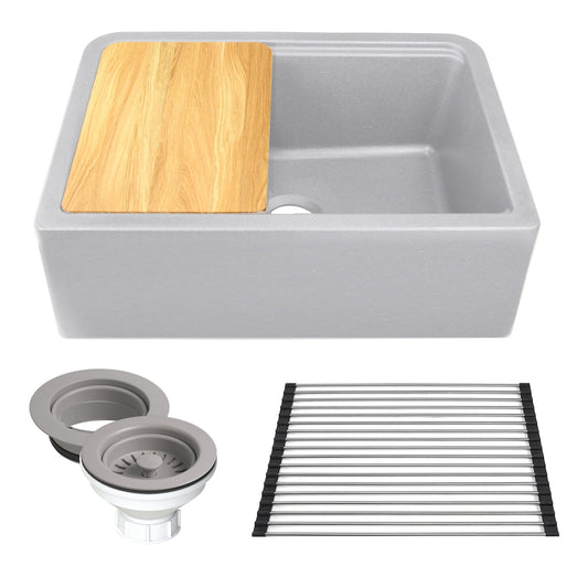 Nantucket 33" Reversible Workstation Granite Composite Apron Sink with Accessory Pack - PR3020-APS-G including accessories.
