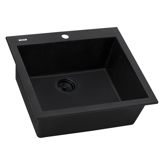 Ruvati epiGranite 22" Topmount Single Bowl Kitchen Sink RVG1022 in Midnight Black color.