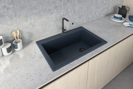 Ruvati epiGranite 33" Topmount Single Bowl Kitchen Sink RVG1033LU in a modern kitchen setting.
