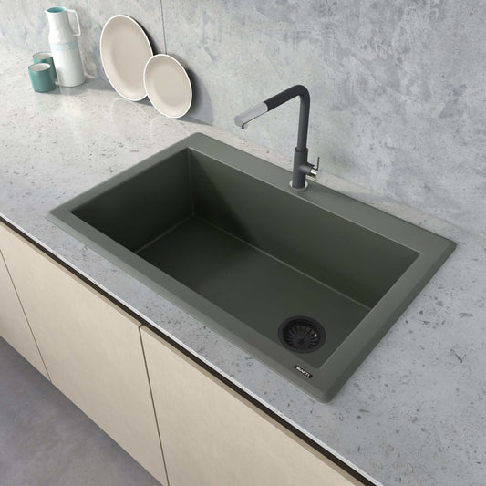 Ruvati epiGranite 33" Topmount Single Bowl Kitchen Sink RVG1033RN in Juniper Green finish