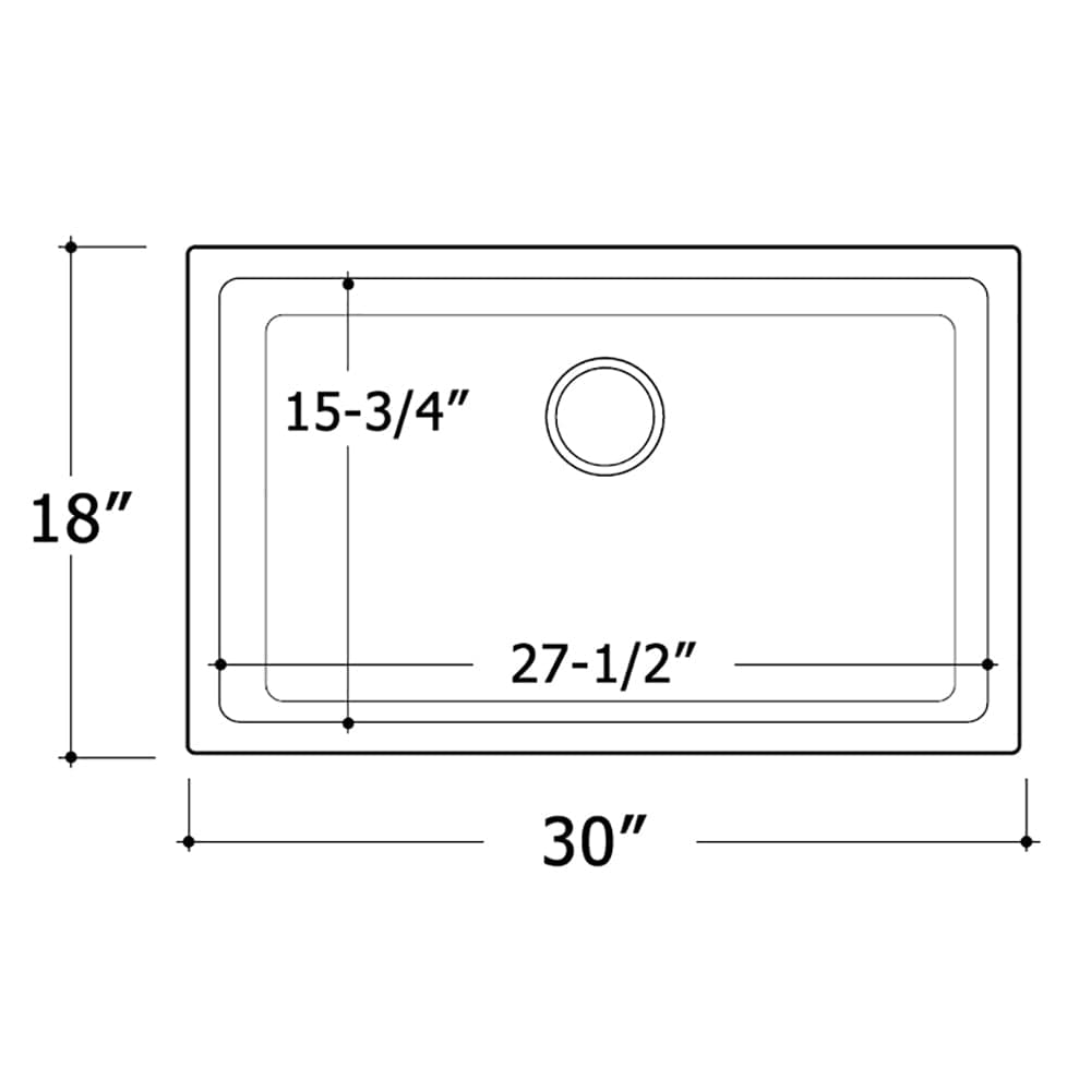 Ruvati Fiamma 30" Fireclay Kitchen Sink RVL3030WH dimensions and specifications diagram