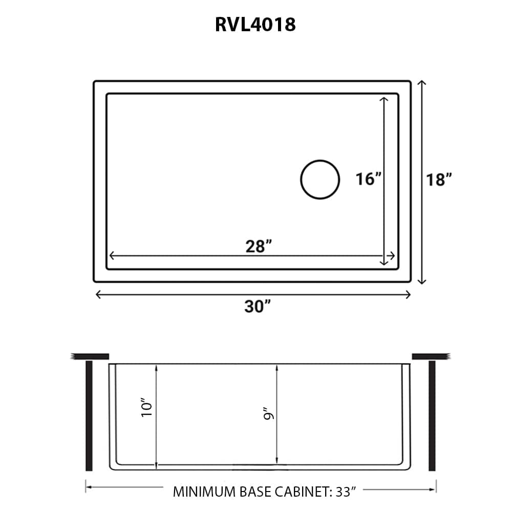 Ruvati Fiamma 30" Offset Drain Fireclay Kitchen Sink RVL4018RBW dimensions and specifications diagram