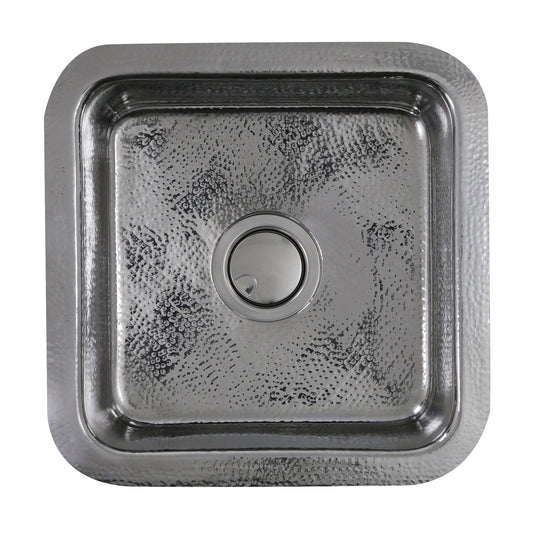 Nantucket 16.5" Stainless Steel Bar Sink SQRS-7 featuring hand-hammered texture and a square design.