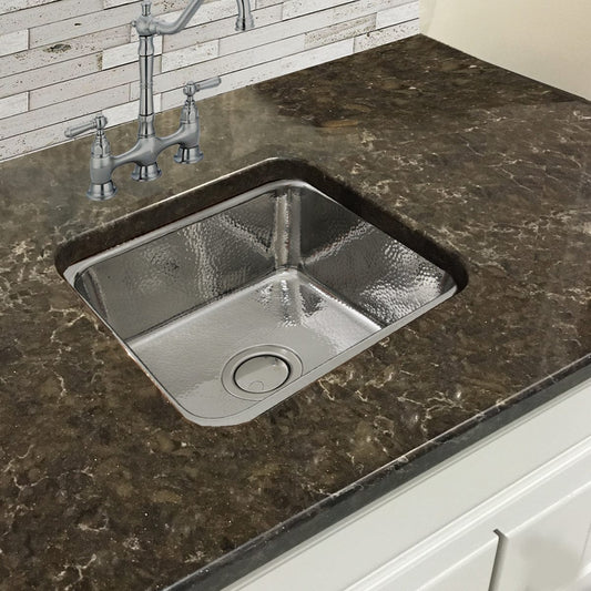 Nantucket 16.5" Stainless Steel Bar Sink SQRS-7 installed in a marble countertop with modern faucet.