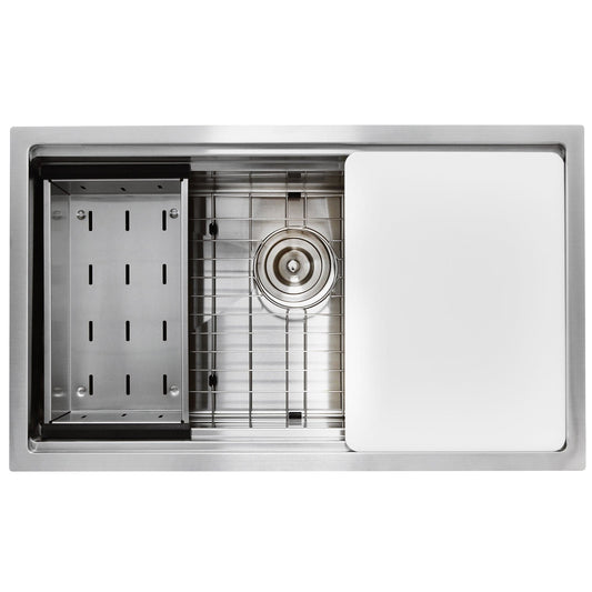 Nantucket 30" Pro Series Prep Station Kitchen Sink SR-PS-3018-16 showcasing a modern design with three-tiered organization.