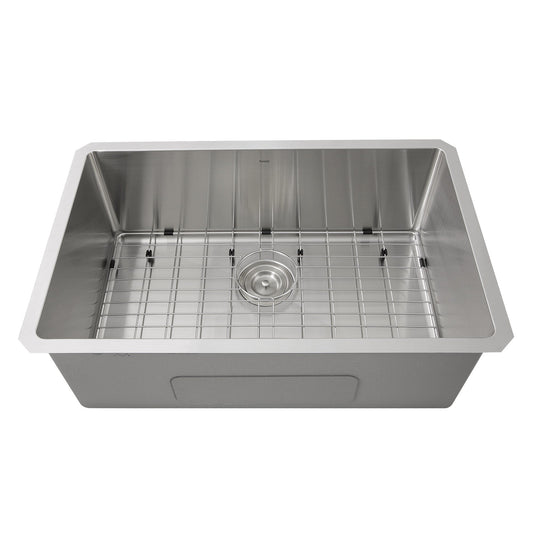 Nantucket 30" Pro Series Undermount Stainless Steel Kitchen Sink SR3018 with small radius corners and grid.