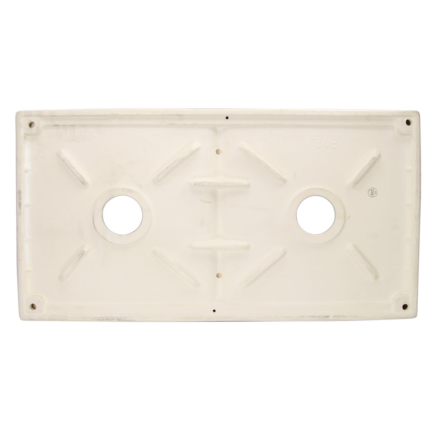 Nantucket 36" Double Bowl Farmhouse Fireclay Sink with Drains and Grids - T-FCFS36-DBL top view showing sink basin shape and drain holes