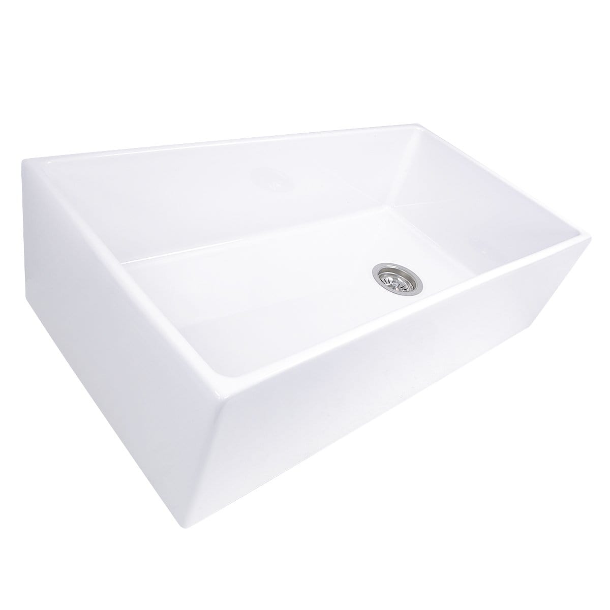 Nantucket 36" Farmhouse Fireclay Sink with Offset Drain and Grid - T-FCFS36 in a sleek white finish.