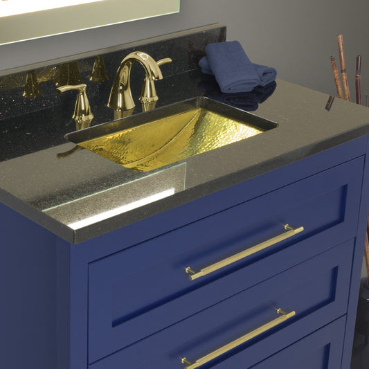 Nantucket 19.8" Hand Hammered Brass Rectangle Undermount Bathroom Sink with Overflow - TRB-OF in stylish bathroom setting.