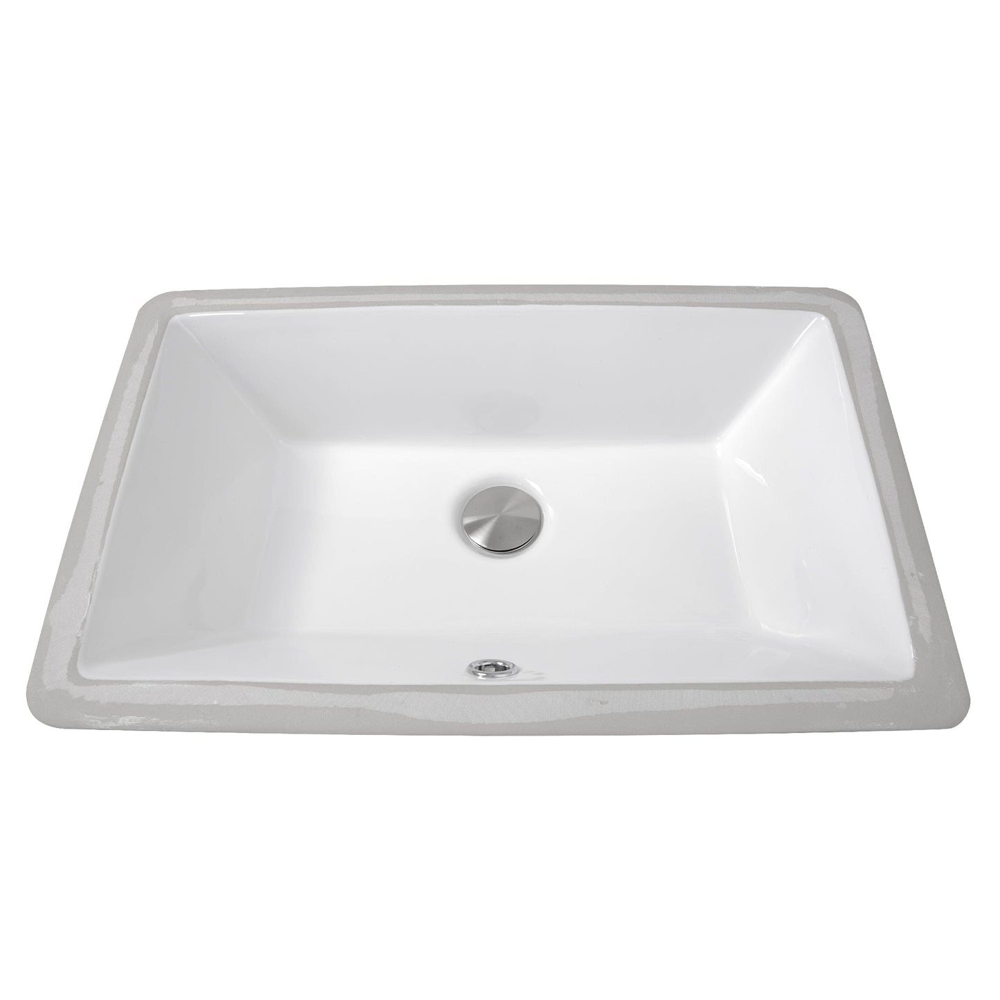 Nantucket 19" Undermount Ceramic Bathroom Sink UM-19x11-W top view showcasing its rectangular design and drain.