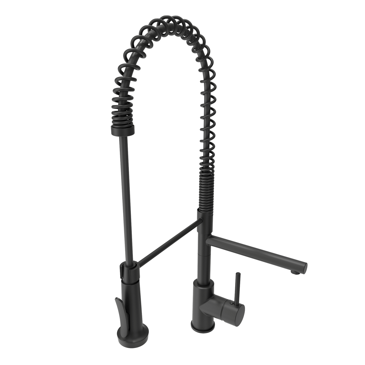 BOCCHI MAGGIORE 2.0 Dual-Spout Professional Kitchen Faucet in sleek matte black finish, highlighting its flexible gooseneck design.