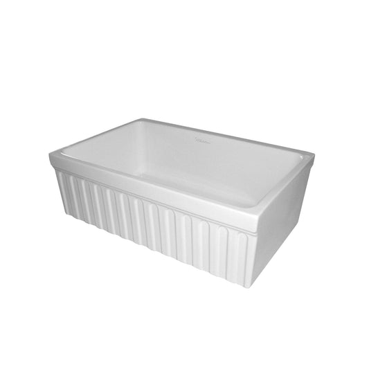 WHITEHAUS 30" Farmhaus Fireclay Quatro Alcove Reversible Sink in white showcasing its elegant design for compact kitchens.