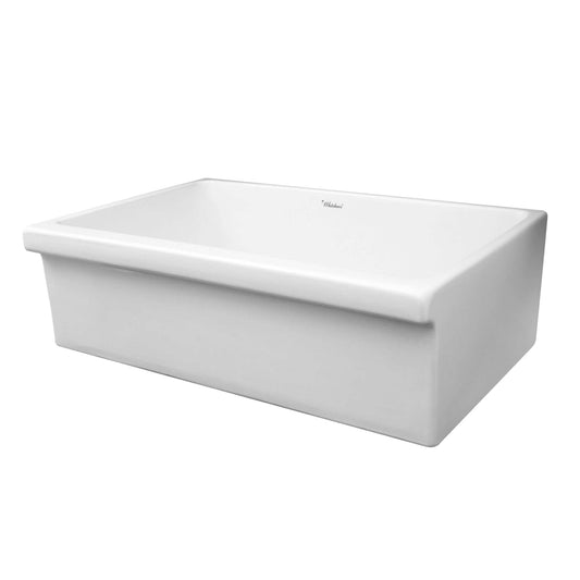 WHITEHAUS 36" Farmhaus Fireclay Quatro Alcove Large Reversible Sink in white finish, showcasing modern farmhouse design.