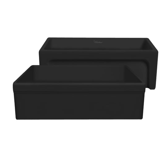 WHITEHAUS 30" Glencove Reversible Matte White Fireclay Kitchen Sink - WHQ5530 in black finish, showcasing modern design.