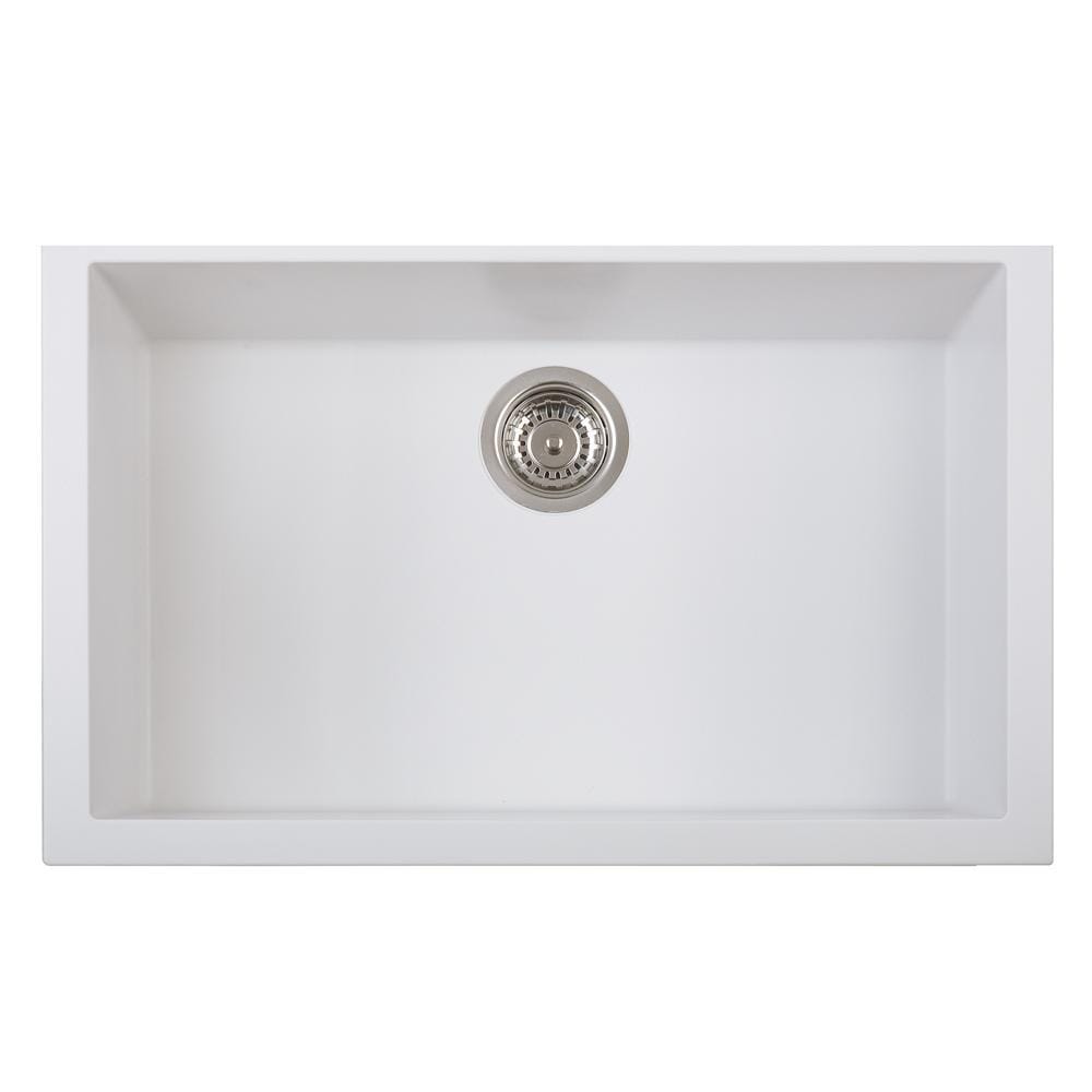 LaToscana One Series 30" Undermount Single Bowl Kitchen Sink top view in Milk White with metal drain.